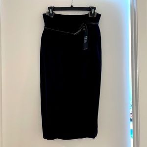 NWT Black Halo High Waister Belted Midi Pencil Skirt, Black, 6